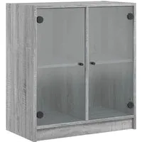 vidaXL Beistellschrank mit Glastüren Grau Sonoma 68x37x75,5 cm - Kommode mit Glastüren, zeitloses Design und viel Stauraum für eine ordentliche Präsentation von Dekoartikeln und wichtigen Kleinigkeiten.