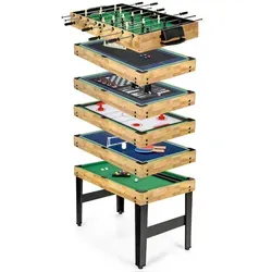 COSTWAY 10 in 1 Muli Spieltisch, Multifunktionstisch mit Tischfußball, Hockey, Billard, Shuffleboard, Bowling&4 Brettspiele, Kombi-Tisch, Tischkicker - Braun