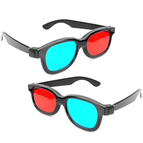 Ganzoo 3D-Anaglyphenbrille Rot/Cyan, schwarzes Kunststoffgestell faltbar mit Scharnierbügel, 2er-Set, für Anaglyph-3D-Videos, Fotos und Spiele am Bildschirm, Breite 15 cm, Bügel 15 cm, Gewicht 21 g