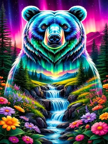 Diamond Painting Erwachsene – Bär & Wasserfalllandschaft, 30 x 40 cm