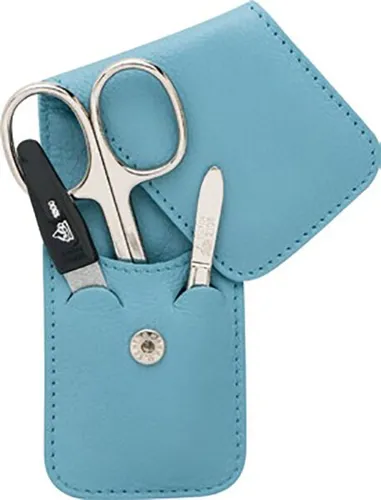 Erbe Collection dreiteiliges Manicure Set im Leder-Etui schwarz - Maniküre-Set aus robustem Leder, extra flach und ideal für Reisen. Enthält Nagelschere, -feile und Pinzette für perfekte Pflege jederzeit.