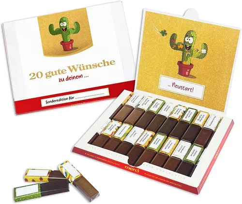 SURPRISA Aufkleber Aufkleber Set personalisierte Sticker für Merci Schokolade, individuelles Geschenk, 20 gute Wünsche zum Neustart