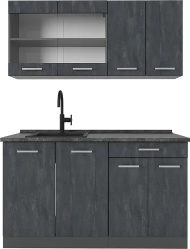 Vicco Singleküche R-Line 140 cm Schwarz Beton Anthrazit von Vicco