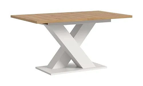Motion Esstisch X-Fuß 90x150/190cm - Esstisch mit modernem X-Fußgestell in Weiß und Eiche Nachbildung, ausziehbar auf 190 cm für zusätzlichen Platz – ideal für Familienfeiern und Gästeessen.