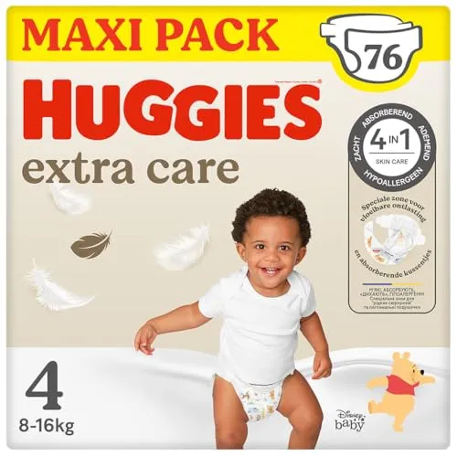 Huggies Extra Care Babywindeln mit Disney, Größe 4 (8-14 kg), 2 Packungen x 38 Windeln, insgesamt 76 Windeln