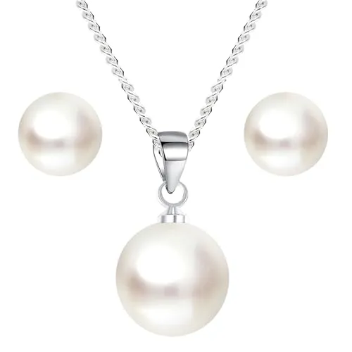 LÖB Ohrring und Ketten Set 925 Silber - Schmuck-Set aus 925er Silber mit eleganten Perlenohrringen und Kette, ideal als Geschenk für besondere Anlässe, inklusive attraktiver Schmuckbox.