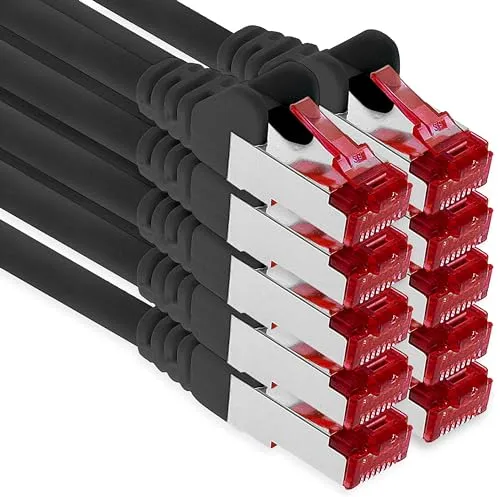 1aTTack.de - 10x 1m CAT6 Patchkabel S/FTP PIMF Schirmung CAT.6 RJ45 Netzwerkkabel Ethernetkabel DSL LAN Router Switch Modem Patchfeld - schwarz - 10 Stück