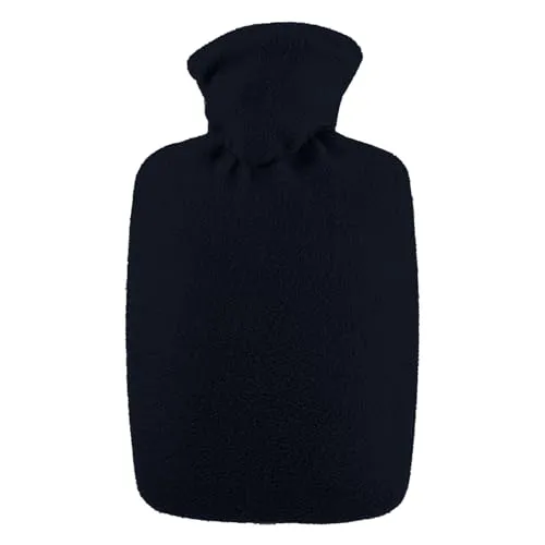 Hugo Frosch Wärmflasche Klassik 1,8l – Made in Germany – mit weichem Fleecebezug Schwarz – große, auslaufsichere & geruchsneutrale Bettflasche – langlebig & mit waschbarem Bezug