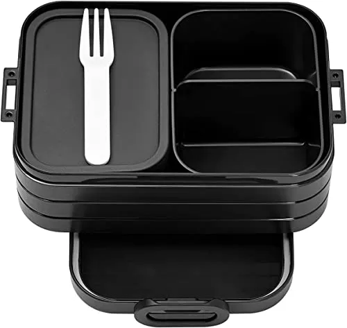 Mepal Lunchbox Take A break midi - Black Edition - Robuste Brotdose mit Fächern und extra Box für frische Snacks, ideal für unterwegs. BPA-frei und langlebig, perfekt für gesunde Mittagessen.