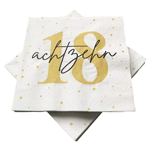 Servietten zum 18. Geburtstag 33x33 cm - weiß gold schwarz 20