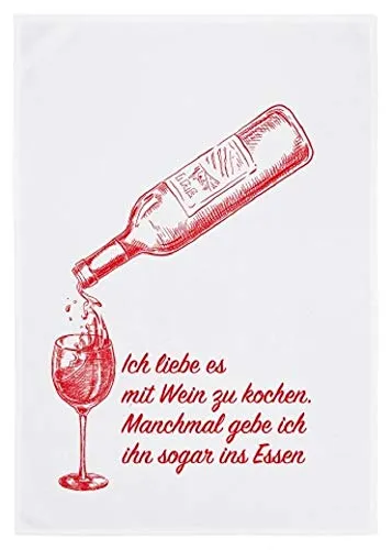 17;30 Hamburg Geschirrtücher Baumwolle, Küchentücher - Geschirrtuch Weiß, ICH Liebe ES MIT Wein ZU Kochen…. in rot - Geschenk, Geschenkidee für Weinliebhaber
