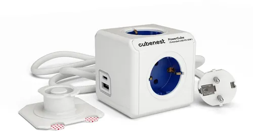 Cubenest Powercube Extended USB PD 20W, A+C, 4x Steckdose, 1,5m, weiß/blau - Schuko