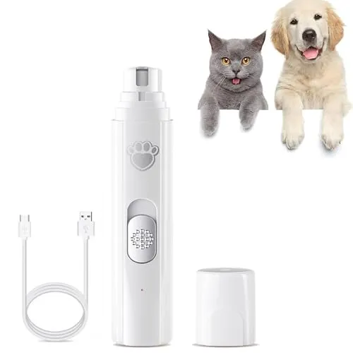KPFIGHT Elektrische Nagelfeile für Hunde und Katzen, Nagelknipser, 2 Geschwindigkeiten, 45 dB, USB, wiederaufladbar, 3 Anschlüsse, Nagelfeile für Haustiere, Hunde, Katzen, klein, mittel oder groß