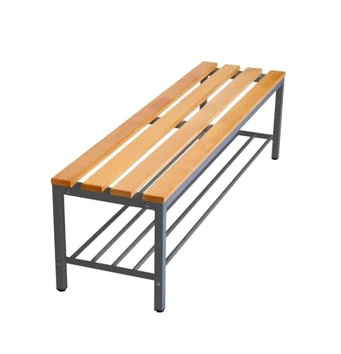 furni24 Bank Umkleidebank, Sitzbank für Umkleideräume mit Schuhrost BxHxT: 150x42x40 cm, Umkleidesitzbank, Umkleidebank, Garderobenbank, Sportbank, Bank mit Echtholz für Fitnessstudio