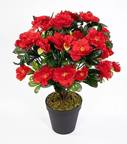 Seidenblumen Roß Azalee 34cm rot im Topf LA Kunstpflanzen Kunstblumen künstliche Blumen Pflanzen Azaleenbusch