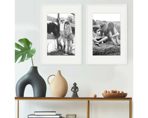 PHOTOLINI Bilderrahmen 2er Set Echtholz mit Passepartout, Made in EU, Acrylglas, mit Zubehör, (2er Set), für Portraits und Aufnahmen Ihrer schönsten Momente