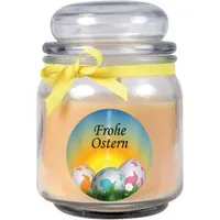 HS Candle Duftkerze & Glas Frohe Ostern Bonbon Ø9 cm Vanille Ostereier