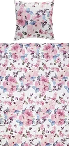 Erwin Müller Bettwäsche Feinbiber in Mauve-weiß-grün-Petrol - Bettwäsche-Set 155x220 cm + 80x80 cm, aus 100% Baumwolle, besonders weich und pflegeleicht, ideal für gemütliche Nächte.