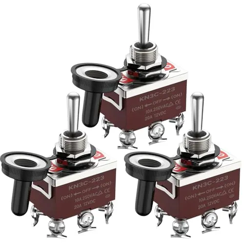Gebildet 3Stück Wasserdichter Moment-Kippschalter 20A–12 VCC/10A–24VDC, 20A–125VAC/10A–250VAC DPDT 6poliger EIN/AUS/EIN-Wippschalter + 3Stück Kappe