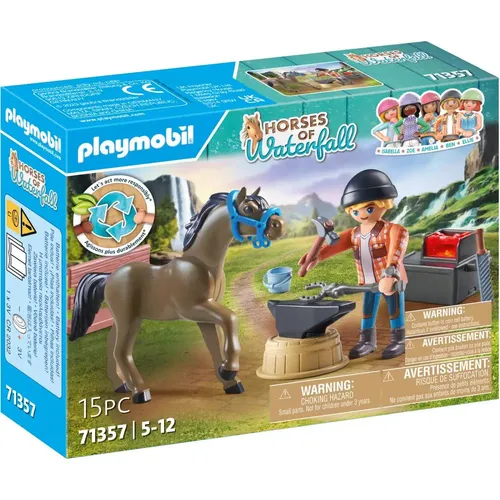 PLAYMOBIL Horses of Waterfall 71357 - Hufschmied Ben mit Hengst Achilles Set, interaktive Pferdepflege für kreative Spielstunden ab 5 Jahren, robust und leicht zu reinigen