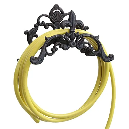 Gusseisen Wand Schlauchhalter Lilie - 28 x 18 x 14 cm - Garten Schlauchhalterung Metall Wand Halterung Antik Dunkelbraun