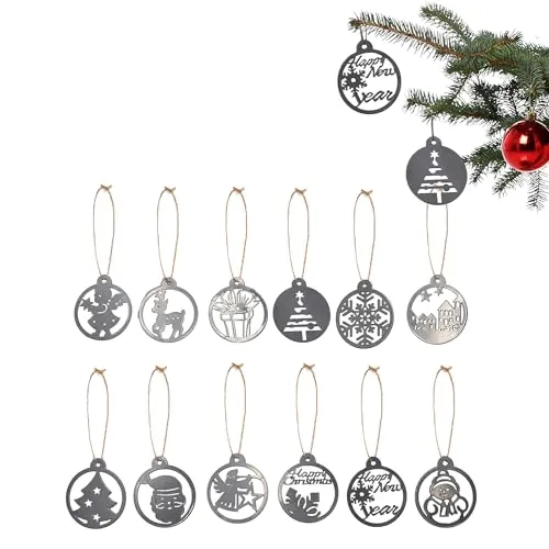 Weihnachtsanhänger mit Jute Schnur Silber im 12er Set