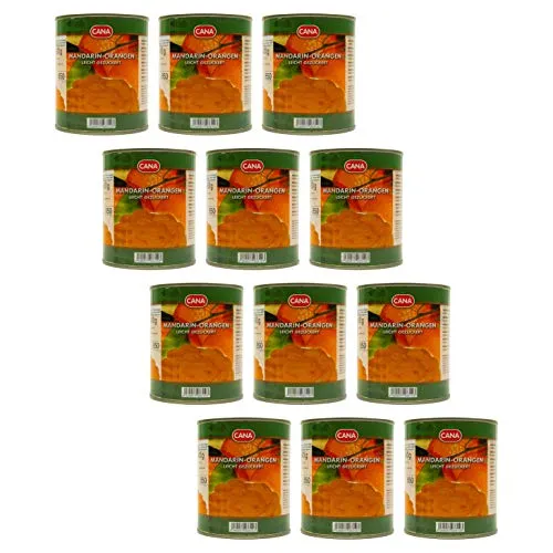 Food-United türkische Mandarin-Orangen geschält ohne Kerne leicht gezuckert in Sirup 12 Dosen Füllm 800g ATG 480g Ring-Pull-Verschluss intensiv komplexes Aroma gleichmäßige ganze Segmente (12 Dosen)