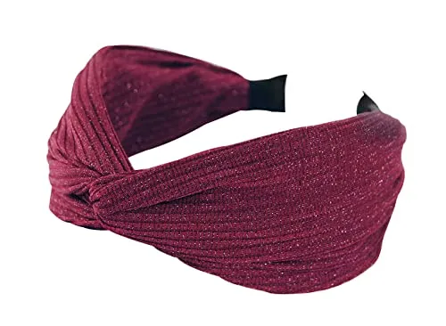 axy Breiter Haarreif mit Knoten und glänzender Stoff Haarschmuck Damen Haarreifen HR34G (Weinrot)