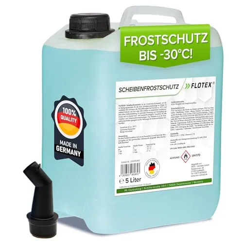 Flotex® Scheibenfrostschutz Konzentrat 5L – Hocheffektiver Scheibenwasser Frostschutz bis -30°C – Absolut rein & schlierenfrei - Sofort mischbereit – Angenehmer Citrusduft