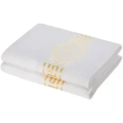 Mäander Löwe Handtücher Set Weiß Gold 100x150 cm in gold von Belle Arti