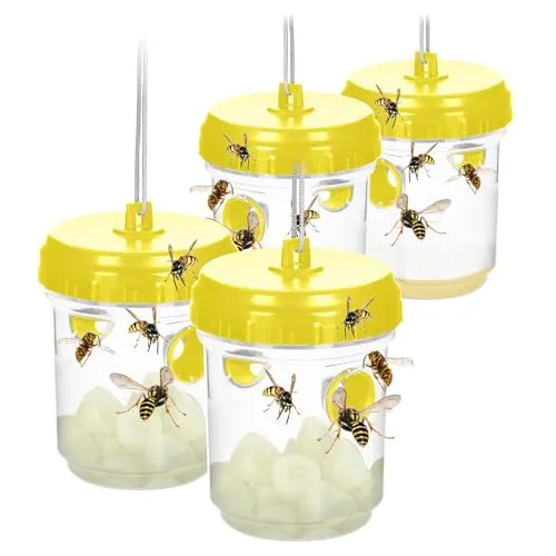 com-four® 4X Wespenfalle - naturschützende Lebendfalle zum Aufhängen - tierfreundlicher Insektenschutz für außen - Insektenfänger aus Kunststoff - Humane Insektenbekämpfung (04 Stück - gelb 13cm)