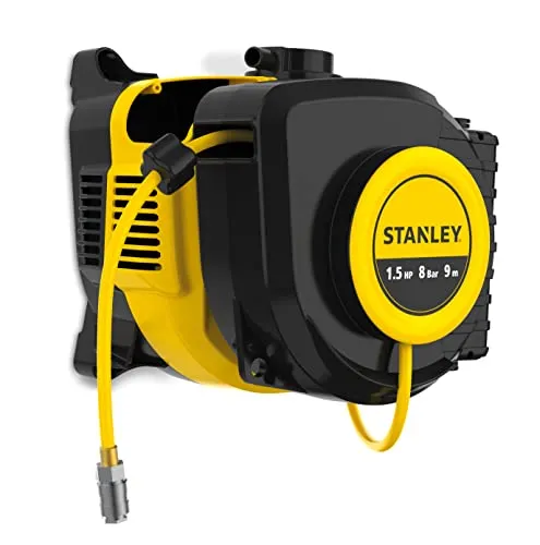 Stanley Luftkompressor SXCMS15WE - Ölfrei mit 8 Bar Druck - Kompressor für vielseitige Anwendungen, ölfrei und ideal zum Aufpumpen von Reifen und aufblasbaren Gegenständen. Mit 9m Luftschlauch und platzsparender Wandmontage.