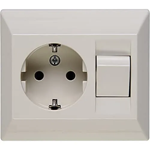 Kopp Schutzkontakt-Steckdose mit Universalschalter (Aus- und Wechselschalter), Steckdose 16 A, 250 V, Schalter 10 A, 250 V, Unterputz, cremeweiß, 190301082