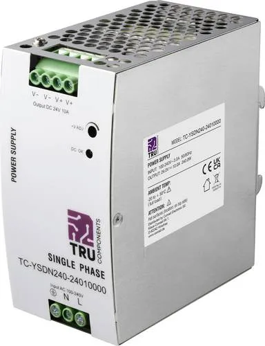 TRU COMPONENTS TC-13807992 Hutschienen-Netzteil 24 V/DC 10 A - Hutschienen-Netzteil (DIN-Rail) mit 240 W Leistung, ideal für die flexible Stromversorgung in Schaltschränken. Kompakt und zuverlässig für den professionellen Einsatz.