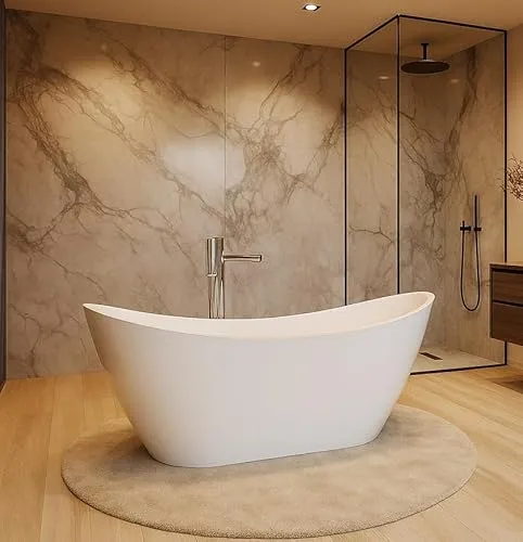 Badplaats Freistehende Badewanne Alegre 170 x 78 x 68 cm Weiß Hochglanz - Standbadewanne aus Acryl mit Überlauf und Abflussstopfen