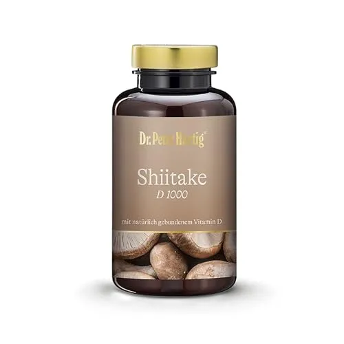 Dr. Peter Hartig Shiitake D 1000 Kapseln - Hochdosierte Kapseln mit natürlichem Shiitake-Pilzpulver für eine tägliche Ergänzung. Ideal für Menschen mit Unverträglichkeiten – 120 Kapseln für 4 Monate.