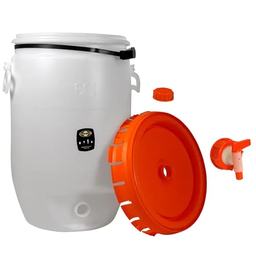 Lebensmittelechtes Getränkefass Mostfass Gärfass (60 Liter rund mit NW15 Auslaufhahn)