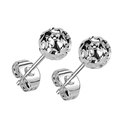 viva-adorno Ohrstecker Edelstahl Ohrringe Kugel Ball rund gehämmert Damen Ohr Schmuck Z575, silber