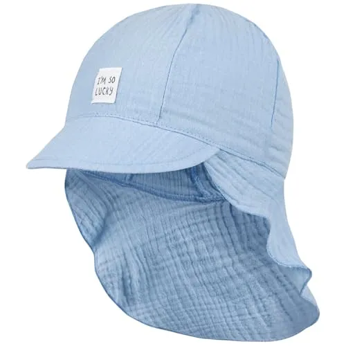 Smarilla Schirmmütze für Jungen mit Nackenschutz - Hüte, Mützen & Caps für Baby-Jungen. Leichte Sommermütze aus atmungsaktivem Musselin mit breitem Nackenschutz und optimaler Passform dank Gummizug.