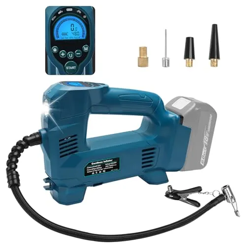 Powarobor 18V Akku Kompressor Kompatibel mit Makita 18V Akkus,10.34 bar Akku Autokompressor/kabellos Luftpumpe für Fahrrad/Auto/Motorrad 150PSI, Automatisch Stop,LED Lampe (ohne Akku, ohne Ladegerät)