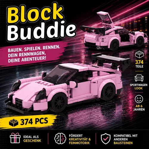 BlockBuddie™ Porsche GT3 RS Pink Sport MOC Auto Rennwagen Klemmbausteine