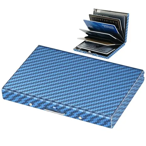 BONSYL® Kreditkartenetui, RFID Blockierung Schlankes Metall Kreditkartenetui Geldbörsen mit 6 Kartenfächer für Damen und Herren.(6 Karten/Blau)