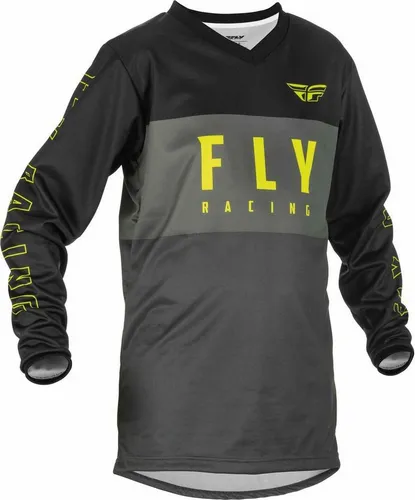 Fly Racing F-16 Jugend Motocross Jersey, schwarz/grau/gelb, YL - Motorradjacken mit leichtem, strapazierfähigem Material und stylischem Design, ideal für junge Fahrer, die Komfort und Performance suchen.