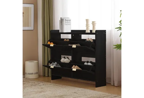 OKWISH Schuhschrank mit Stauraum (Schuhregal, Schuhkipper, 1-St., mit 4 Klappenfächern) mit Kippsicherung, B110/H90/T24cm