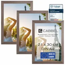 CABBEL Bilderrahmen MDF Holz-Rahmen, Acrylglas, Collagen, Portraits, Bilder-Foto, Urkunden, für 3 Bilder (Set, 3 St), 3er Set Bilderrahmen 21x30 (A4) in Braun, Modern, Schmal, Puzzlerahmen, Fotorahmen, Fotogalerie, Wanddeko/Poster braun 21 cm x 30 cm