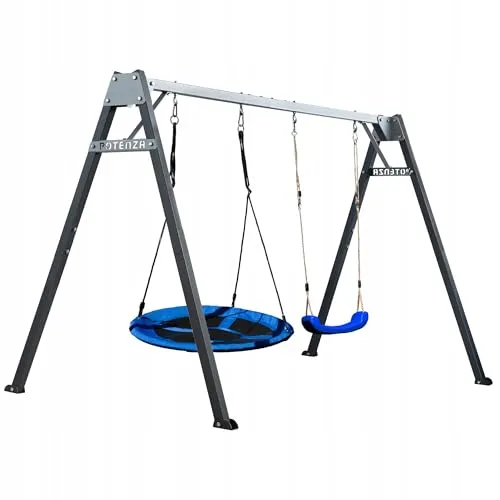 Potenza Kinderschaukel mit Nestschaukel und Schaukel-Sitz Verzinktes Schaukelgestell Doppelschaukel für Kinder und Hängematte Gartenschaukel Schaukelgerüst Schaukelset Metallgestell 250x207 cm