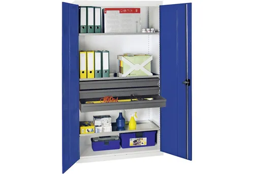 Stumpf Werkzeug- und Materialschrank Serie 3000 - Werkstattwagen mit stabiler, schlag- und kratzfester Konstruktion. Ausgestattet mit 3 Großraumschubladen und 3 höhenverstellbaren Wannenböden für optimale Organisation und Traglast von 35 kg pro Fach.