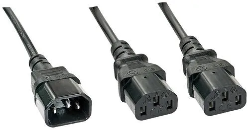 LINDY Strom Y-Kabel [1x Kaltgeräte-Stecker C14 - 2x Kaltgeräte-Buchse C13] 1.00 m Schwarz