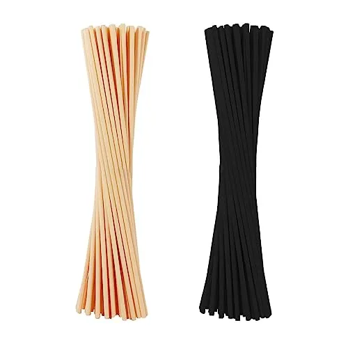 DaiUni Rattanstäbchen für Raumduft, 20 cm x 3 mm Diffuserstäbchen Rattan Reed Fiber, Aroma Diffuser Stäbchen für ätherische Öle im Home Office Hotel Spa?50 Stück (25 Natur,25 Schwarz)