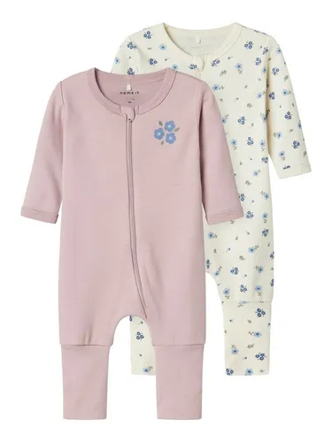 Name it baby Nbfnightsuit 2P Zip Ff Jet Flower Noos - Baby-Schlafanzug im praktischen 2er-Set mit durchgehendem Reißverschluss, ideal für eine bequeme Nachtruhe und süße Träume.